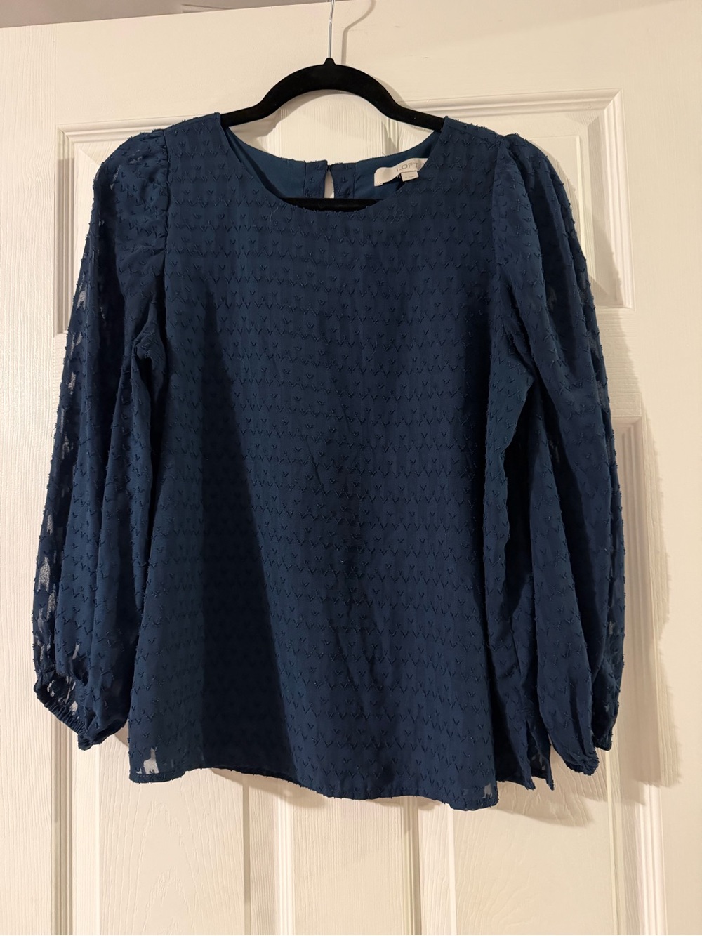 LOFT Navy Textured Short-Sleeve Blouse